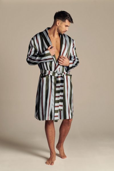 Italian Stripes Silk Mens Robe
