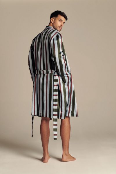 Italian Stripes Silk Mens Robe