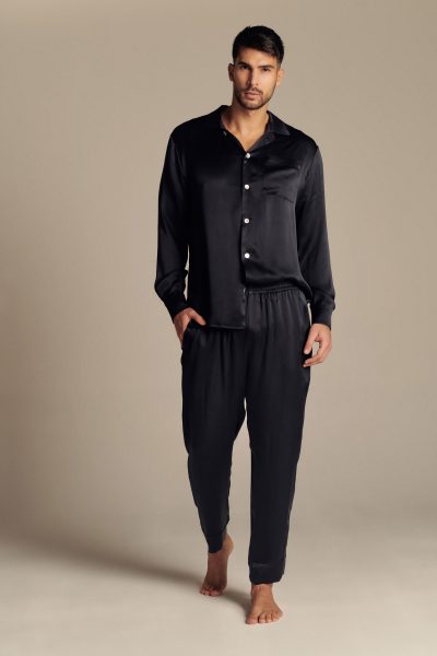 Milan Navy Blue Silk Mens Pyjama Set
