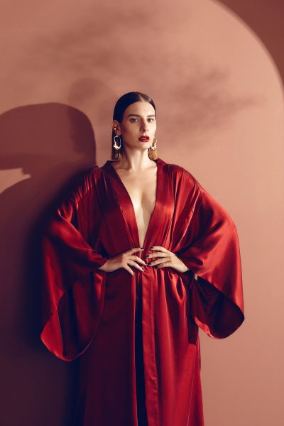 Burgundy Love Silk Kimono